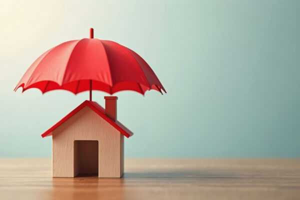 Rood huisje onder paraplu als symbool voor bescherming bij ontslag en recht op transitievergoeding