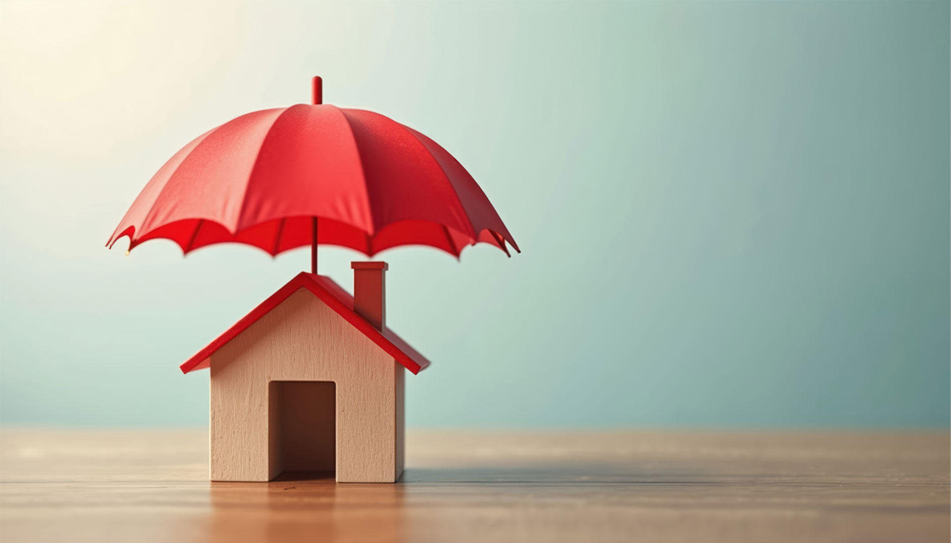 Rood huisje onder paraplu als symbool voor bescherming bij ontslag en recht op transitievergoeding